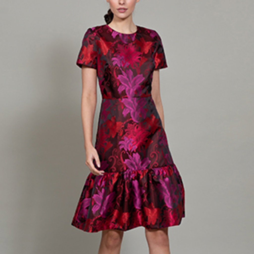 Bigio Collection Floral Jacquard Ruffle Dress